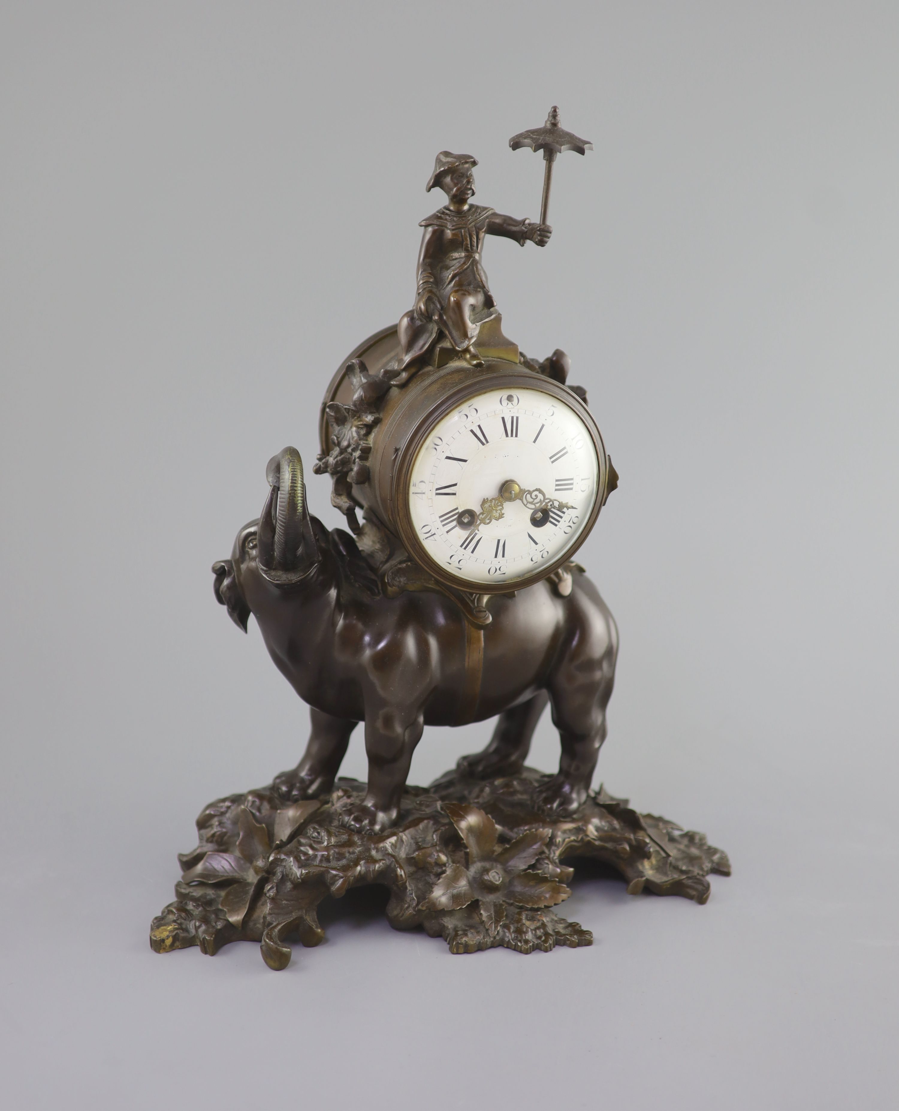 A 19th century Louis XV style bronze ‘pendule a l’elephant’, 40cm high